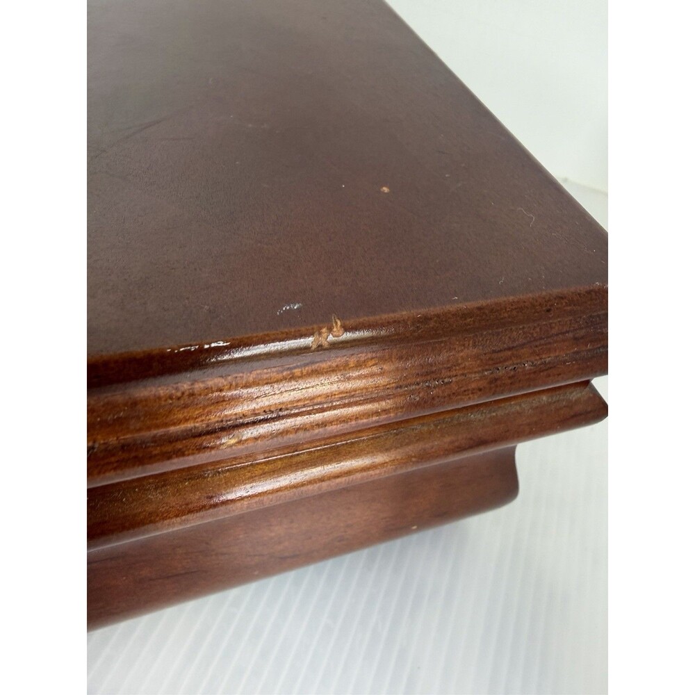 Vintage Wooden Jewelry Box 2 Tier Removable Tray Ring Storage Velvet Lined 7” - Picture 11 of 15